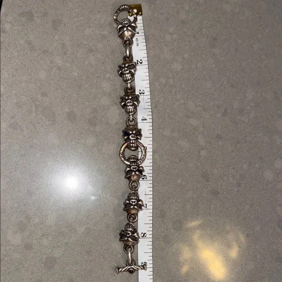 Travis Walker Double Cross menacing skull sterling silver men's bracelet đź’€ - Picture 7 of 12
